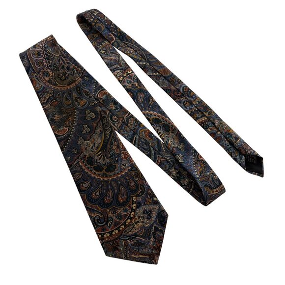 Manhattan Extra Long Paisley Tie Mens Poly Necktie USA Brown Blue Office Formal - Picture 2 of 8